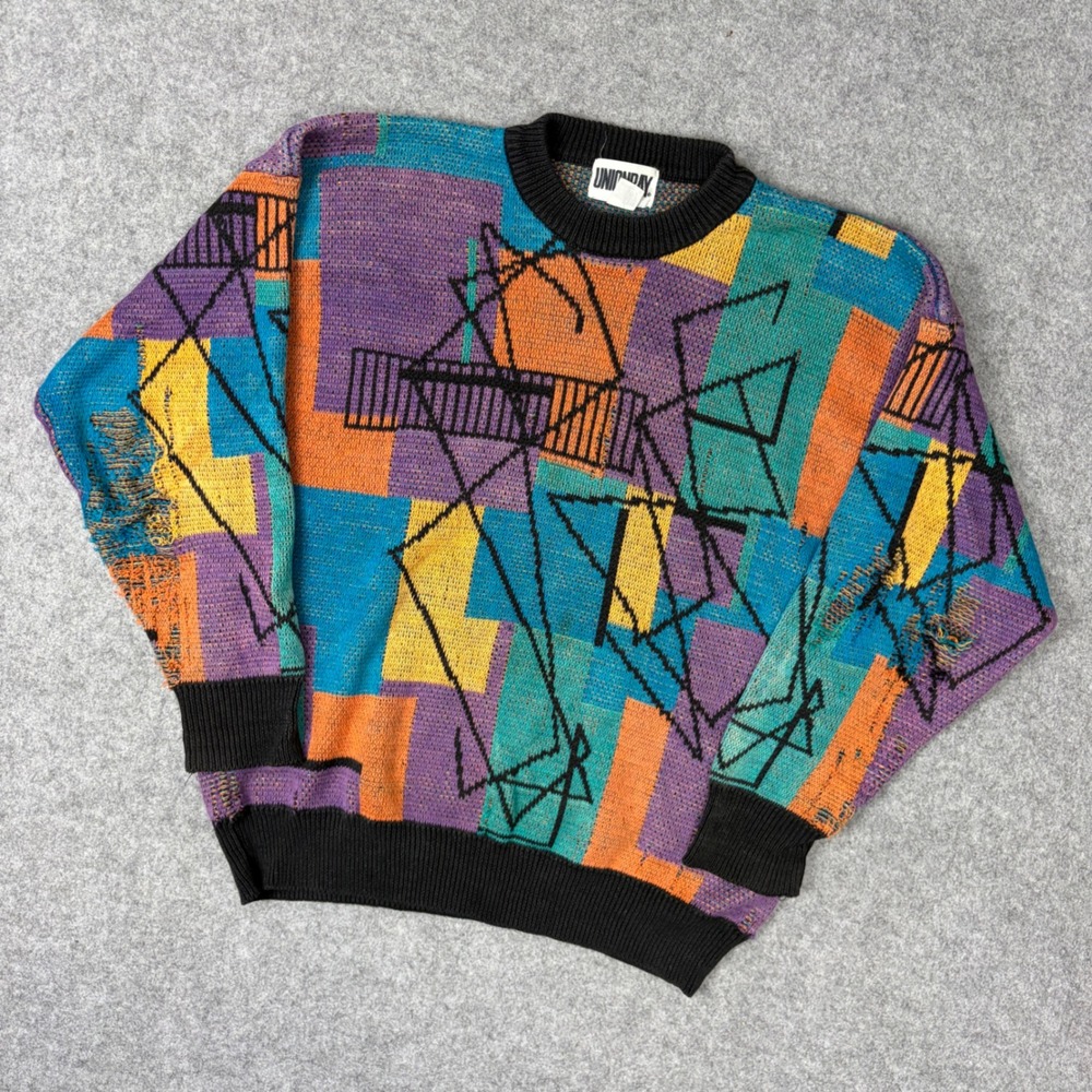 Vintage Unionbay Geometric Abstract Sweater Mens Large 80s 90s Multi Color Knit